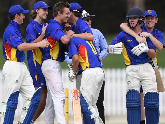 Tom Finn (third from left) was part of the South East Sharks win in the Youth Premier League under 18 final at the Junction Oval in January. Picture: Julian Smith