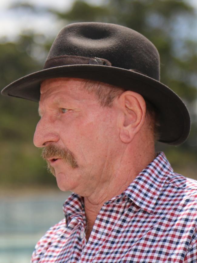 Break O'Day mayor Mick Tucker speaks to the media at Triabunna on Tuesday, February 6, 2024.