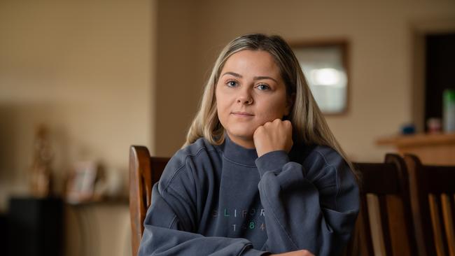 Chloe Muir, 22, had two hospitality jobs before the lockdown but now faces an uncertain future despite being on JobKeeper. Picture: Jason Edwards