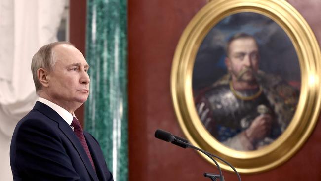 Russian President Vladimir Putin attends a news conference at the Kremlin in Moscow. Picture: AFP