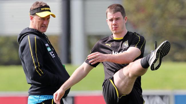 Jack Higgins with Damien Hardwick at Richmond training. Pic: Michael Klein