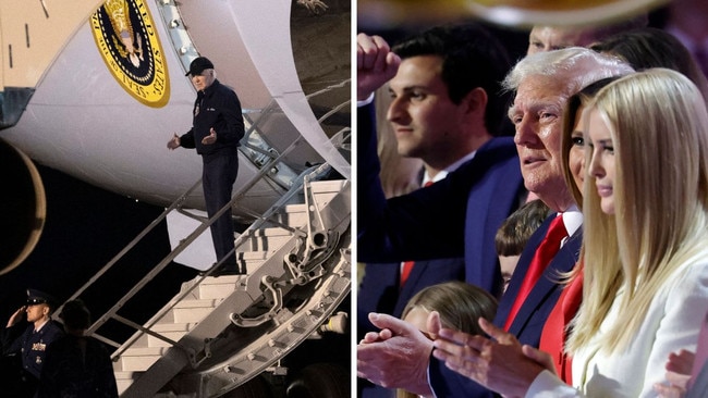 US President Joe Biden steps off Air Force One in Delaware as former president Donald Trump and his family take to the stage at the Republican National Convention.