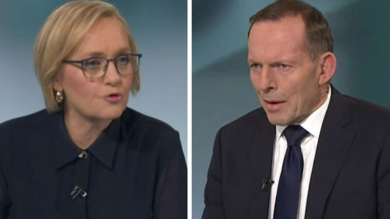 Sarah Ferguson and Tony Abbott on the 730 program.