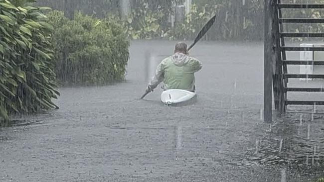 Flash flooding in Hervey Bay on Sunday. Photo: Paul Gardner