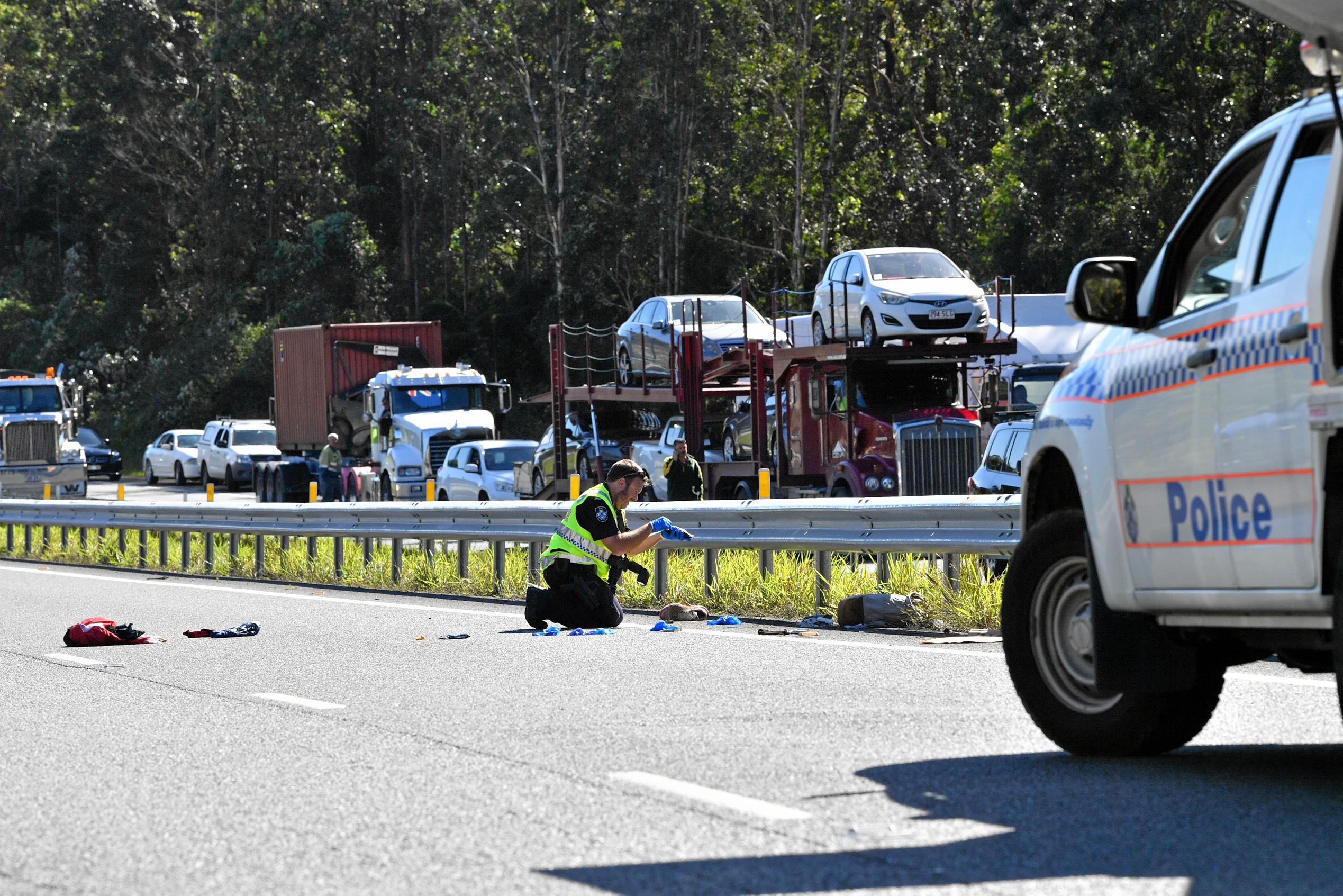 The police chased a car from north of Gympie and dozens of police apprehended a man near Parklands, just north of Nambour on the Bruce Highway. Traffic was stopped in both directions for several hours.