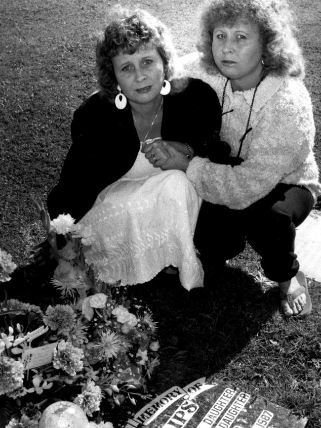 Heartbroken Barbara Phillips (Left) and her murdered daughter’s funeral with sister Lyn Waldron.