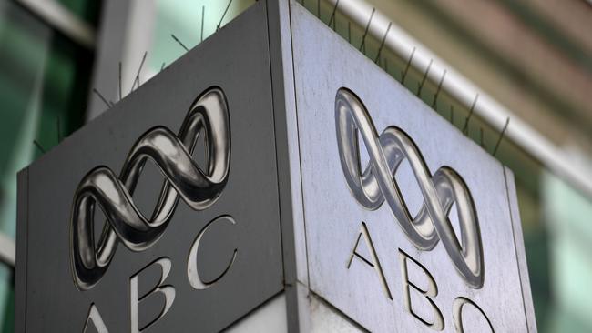 The logo for Australia's public broadcaster ABC is seen at its head office building in Sydney. Picture: AFP