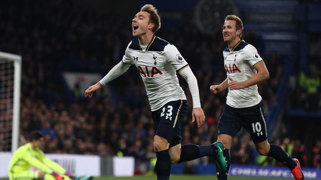 Christian Eriksen of Tottenham Hotspur celebrates scoring.