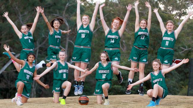 The Hills Hornets under-14 girls division one squad are among the Hills Shire Times finalists for the 2018 Local Sports Stars awards. Picture: Angelo Velardo