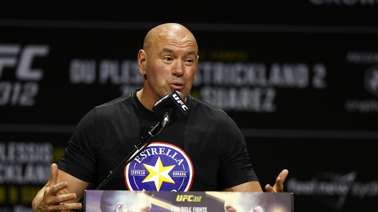 UFC boss Dana White speaking took the press at UFC 312 in Sydney. Picture: Jonathan Ng