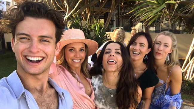 Margot Robbie's brother Cameron (left) poses with a group of Margot's friends. “The calm before the summer storm,” he wrote. Picture: Instagram