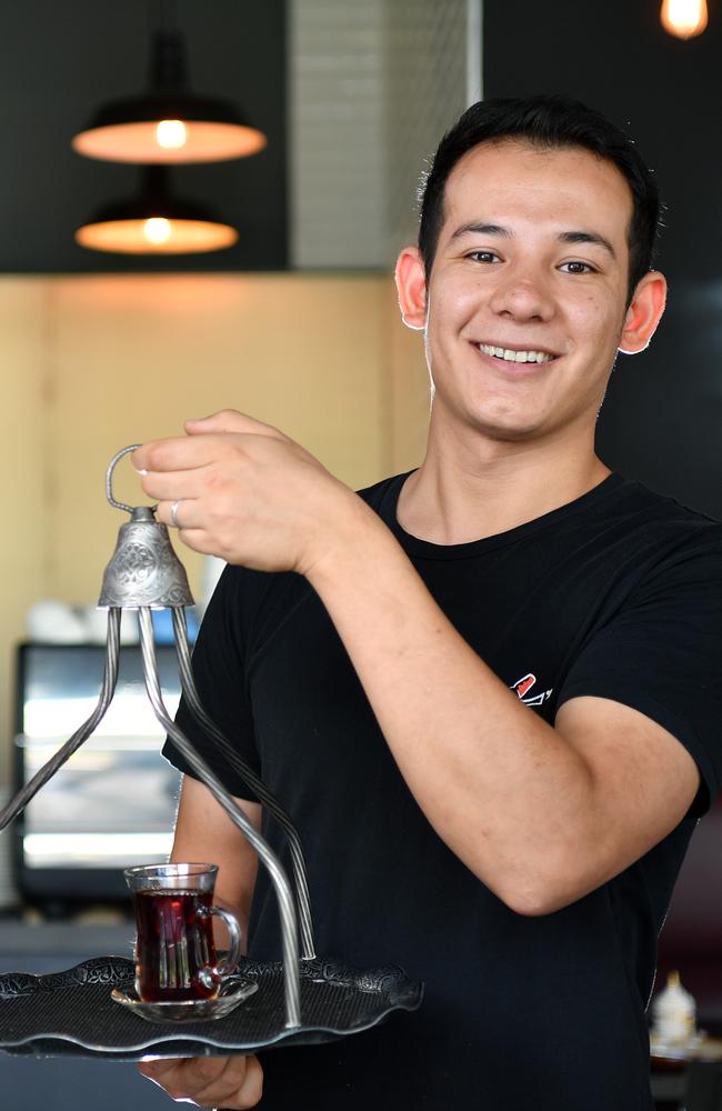 Nusrat Azizov serves Turkish tea at Anatolia. Picture: Joel Carrett