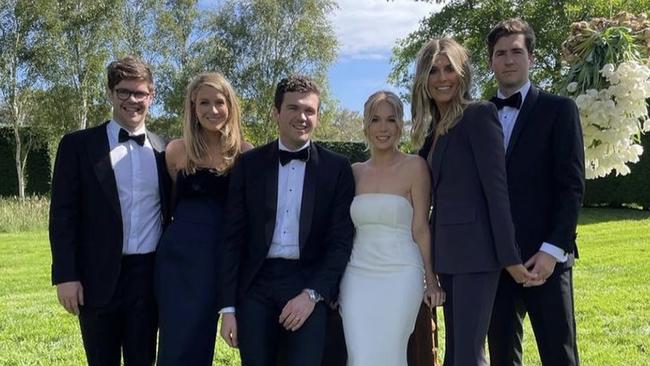 Sarah and William Myer (centre) at their wedding celebration with William's siblings Ed (right) with fiance Georgia Connolly and Jess (left). Picture: Instagram