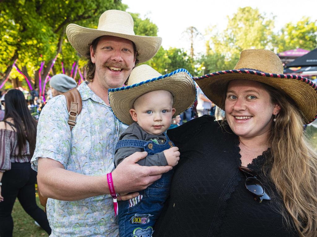 Weipa visitors Brett and Kellie Tomkins with baby Archie at the Toowoomba Carnival of Flowers Festival of Food and Wine, Saturday, September 14, 2024. Picture: Kevin Farmer