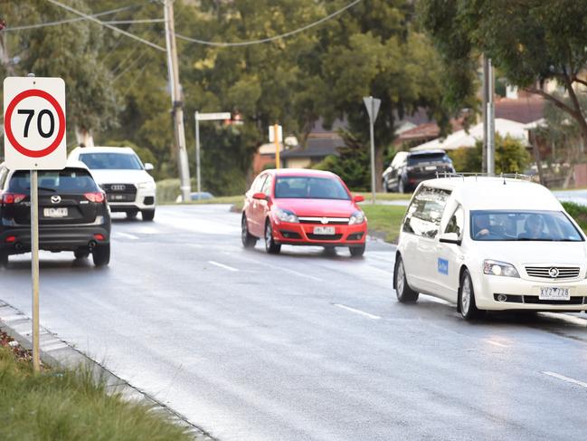 Ian Harvey would like to see the speed limit reduced on Victoria Rd near Switchback Rd in Chirnside Park. Picture: Lawrence Pinder