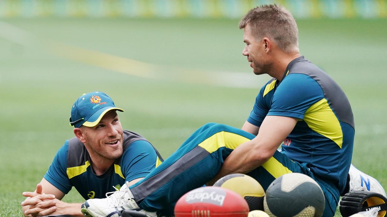 Aaron Finch and David Warner. Photo: AAP Image/Michael Dodge