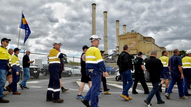 Workers on the last day of the Hazelwood power station in Victoria.