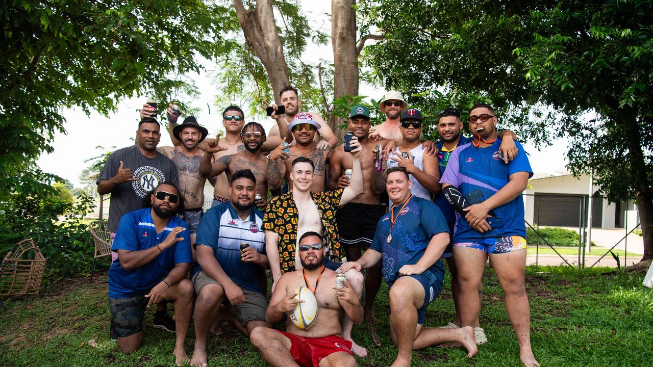 The Casuarina Cougar men were still celebrating hard on Monday following their back to back NTRU A-Grade championship win. Picture: Pema Tamang Pakhrin