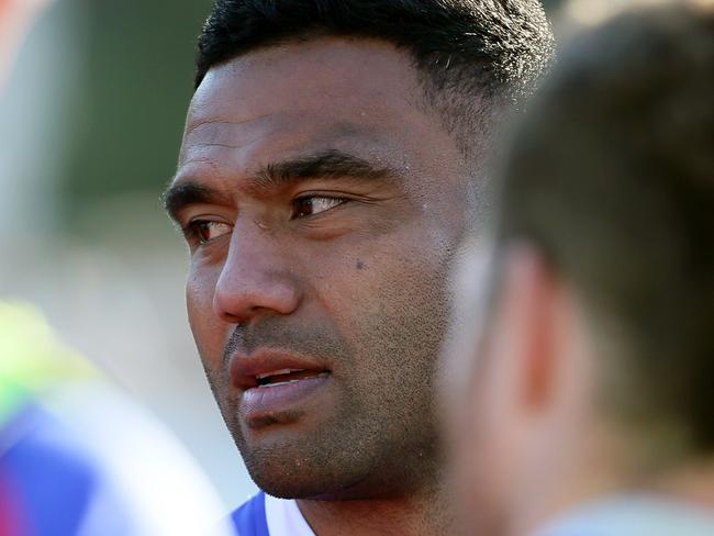 Wycliff Palu at half-time before taking to the field to play for Manly. Action from Shute Shield rugby first grade semi-final between Manly and Sydney Uni, at Manly Oval. Picture: Troy Snook