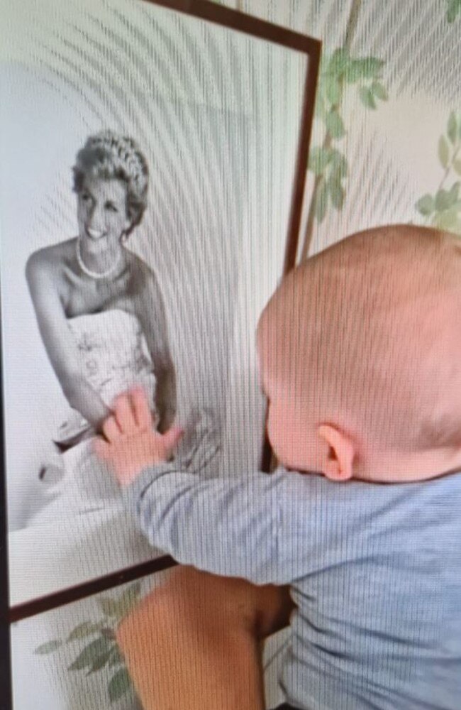 Baby Archie is shown a picture of Princess Diana. Picture: Netflix