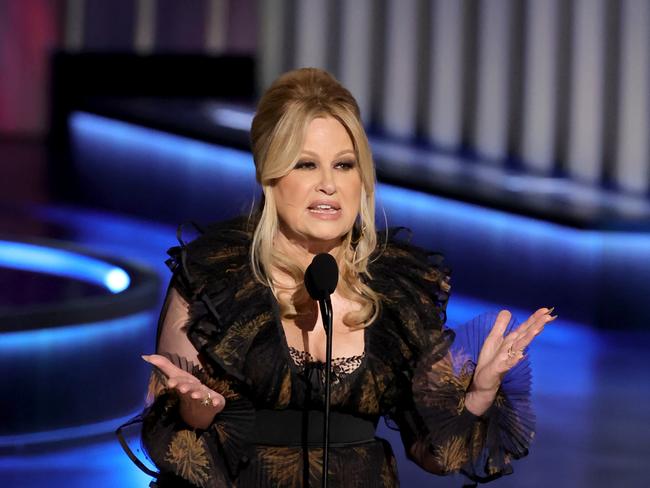 Jennifer Coolidge accepts the Emmy for Outstanding Supporting Actress in a Drama Series award for her role in The White Lotus. Picture: Getty Images