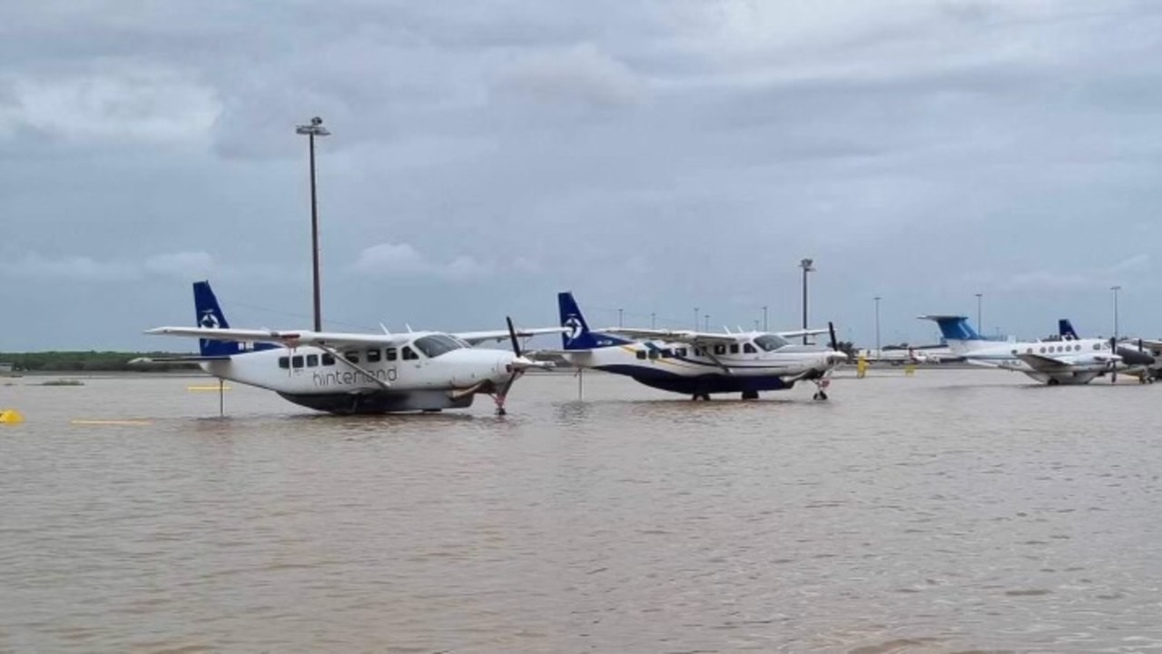 The effects of flooding at the Cairns Airport general aviation precinct. Photo: Hinterland Aviation