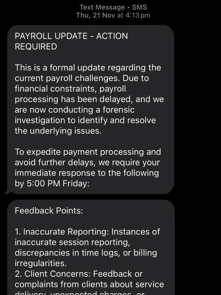 A bizarre text all employees received last month.