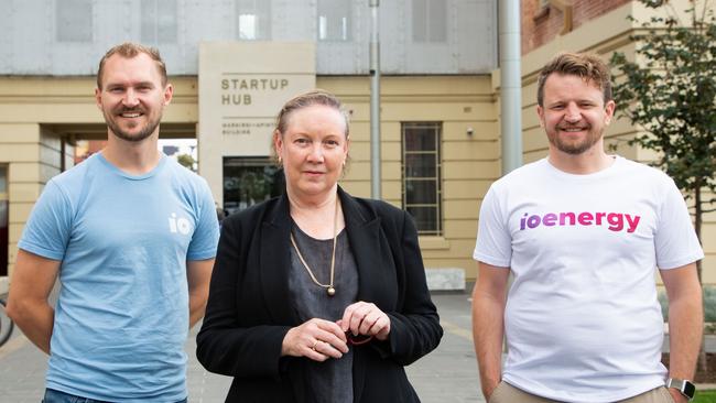 iO Energy's Luke Morton and Rob Morris with advisory board member Lynn Gallagher. Picture: Supplied