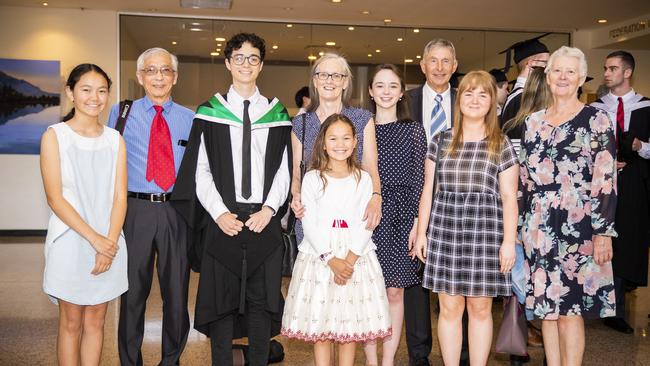 Jack Lim graduating with family. University of Tasmania Hobart Graduations 2019, Wednesday morning. Picture: RICHARD JUPE