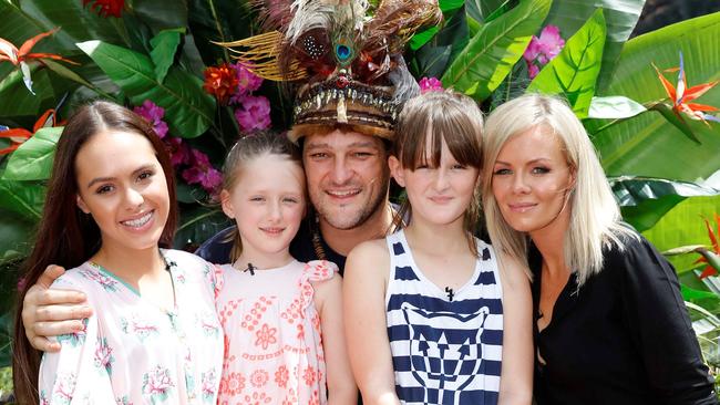 Brendan Fevola pictured with his children and wife Alex after winning the show in 2016.