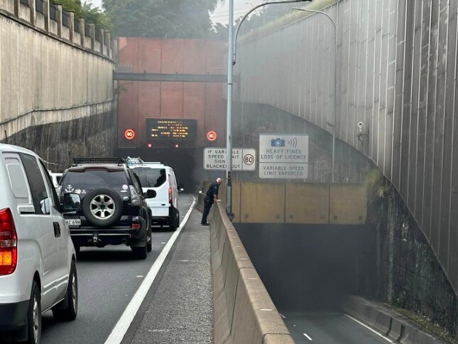 The car fire brought traffic to a standstill. Picture: Damian Oneill/Facebook