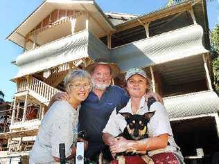 Carol and Charlie Evans with their daughter Lexie Gold holding pet dog Brumby outside their heritage listed home in Coleman Street, Lismore. . Picture: Jacklyn Wagner