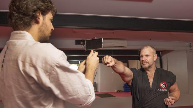 Sensei Brad Draper is lifestreaming karate lessons. Picture: Ellen Smith