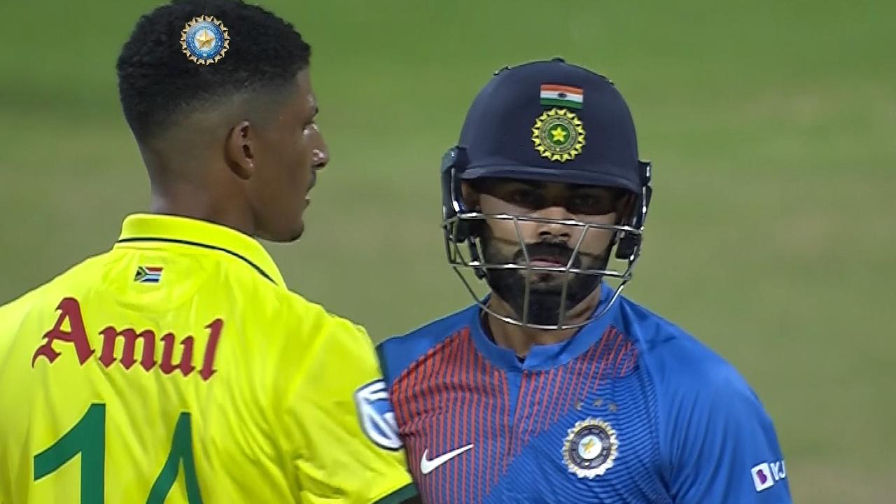 Virat Kohli picked up his third demerit point after bumping shoulders with Beuran Hendricks.