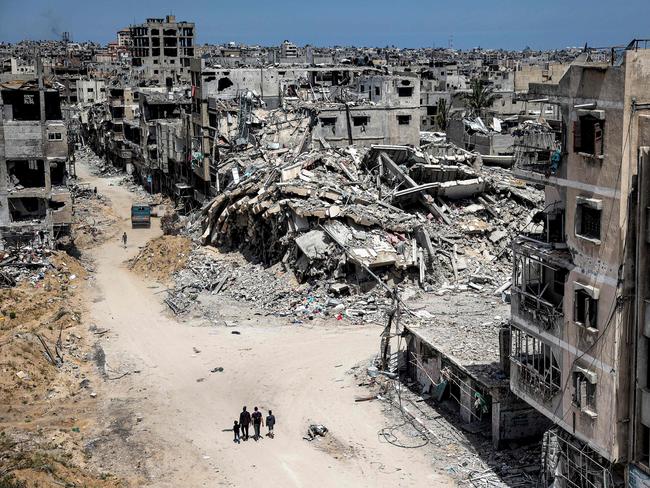 Destroyed buildings in Khan Yunis near the Nasser Medical Complex, one of the biggest hospitals in the Palestinian territory. Picture: AFP