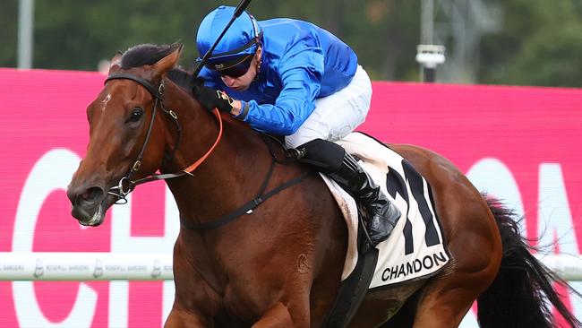 Zardozi (Tom Marquand) storms clear to win the Phar Lap Stakes at Rosehill on March 16. Picture: Jeremy Ng / Getty Images