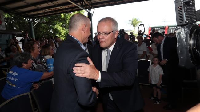 Stuart Robert with Prime Minister Scott Morrison on the election campaign in Brisbane earlier this month. Picture: Gary Ramage