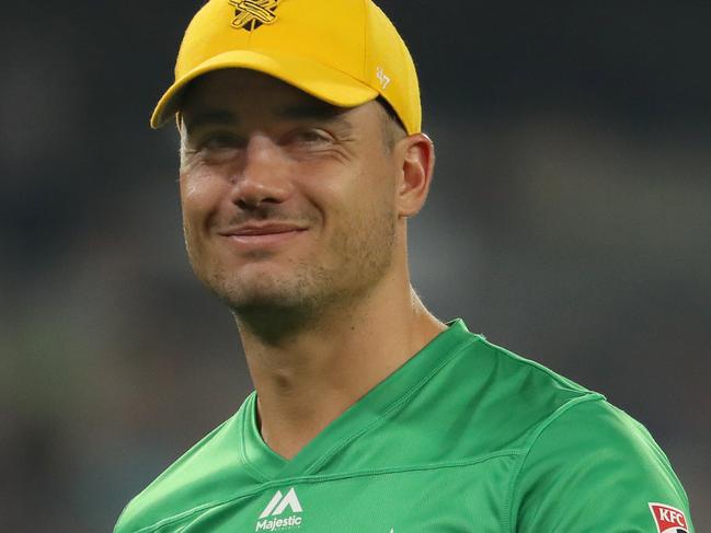 MELBOURNE, AUSTRALIA - FEBRUARY 06: Marcus Stoinis of the Stars gives a thumbs up to the crowd during the Big Bash League Challenger match between the Melbourne Stars and the Sydney Thunder at the Melbourne Cricket Ground on February 06, 2020 in Melbourne, Australia. (Photo by Jonathan DiMaggio/Getty Images)