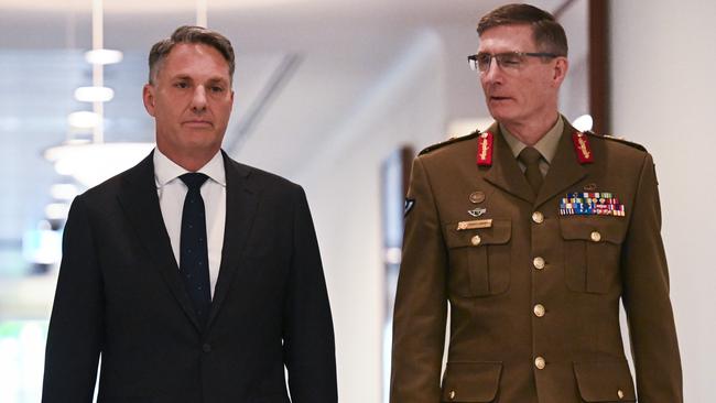 Defence Minister Richard Marles and the outgoing Chief of the Defence Force, General Angus Campbell. Picture: NCA NewsWire / Martin Ollman