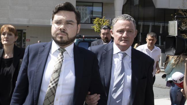 Bruce Lehrmann outside court in Canberra with his lawyer Steve Whybrow. Picture: NCA NewsWire / Gary Ramage