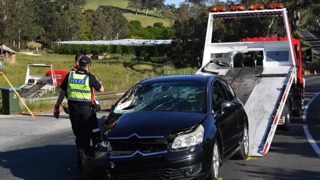 Police are at the scene of a crash at Cudlee Creek. Picture: Keryn Stevens