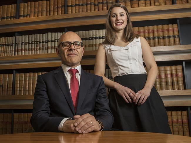 5/12/18 - The Advertiser's legal survey (for SABJ). HWL Ebsworth is set to recruit the largest number of law graduates in SA next year. HWL Ebsworth partner and national head of commercial Jamie Restas and graduate in the firm's corporate group Stephanie Kolaczkos. Picture SIMON CROSS