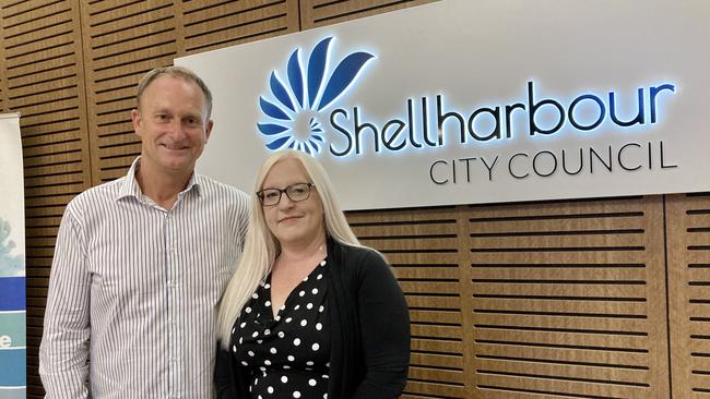 Shellharbour mayor Chris Homer with newly-elected deputy mayor Kellie Marsh. Picture: Dylan Arvela