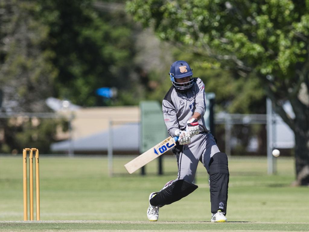 Amrik Singh Saroa bats for Souths Magpies against Metropolitan-Easts in Toowoomba Cricket A Grade One Day grand final at Captain Cook Reserve, Sunday, December 10, 2023. Picture: Kevin Farmer