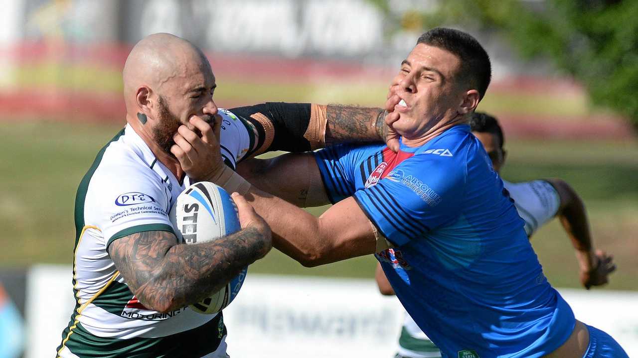 ARM WRESTLE: Ipswich Jets captain Nat Neale displays his strength controlling the ball against Redcliffe last weekend. Picture: Rob Williams