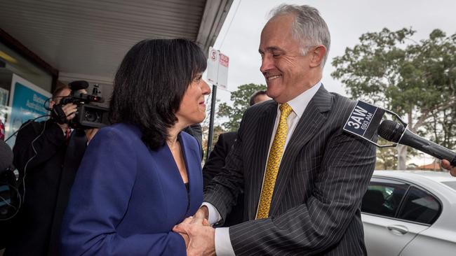 Malcolm Turnbull visits the then newly elected member for Chisolm Julia Banks in Oakleigh in 2016. Picture: Jake Nowakowski