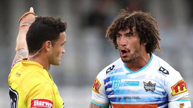 Referee Henry Perenara gave Kevin Proctor his marching orders. Picture: Phil Hillyard