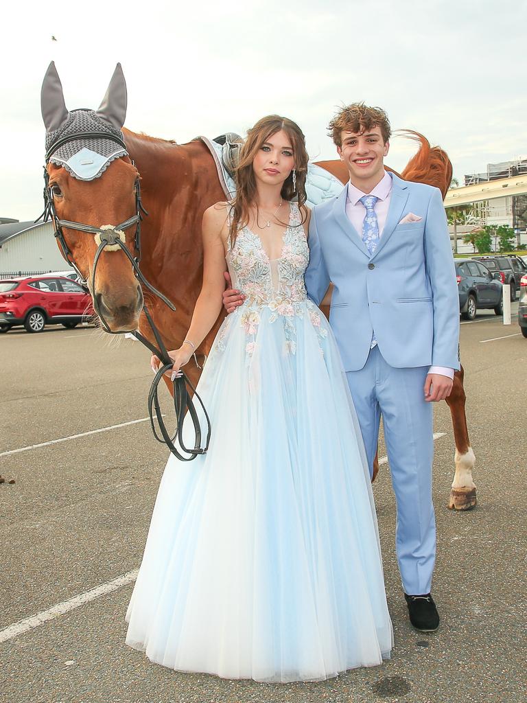 Bella Wozniak and Noah Bottmley at the Red Carpet arrivals at Sea World for the Pimpama SHS Formal 2023. Picture: Glenn Campbell