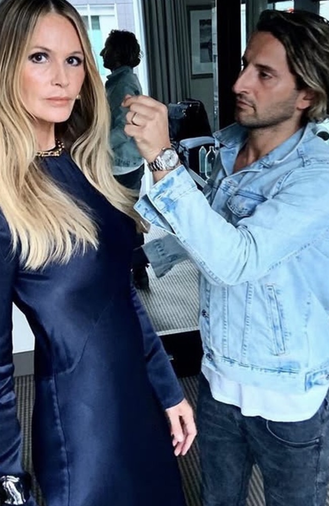 Scandizzo puts the finishing touches to Elle Macpherson's look. Picture: Supplied/Instagram