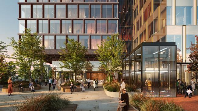 Architect’s render of the redevelopment of the Adelaide Central Market Arcade, known as Market Square. Picture: Woods Bagot